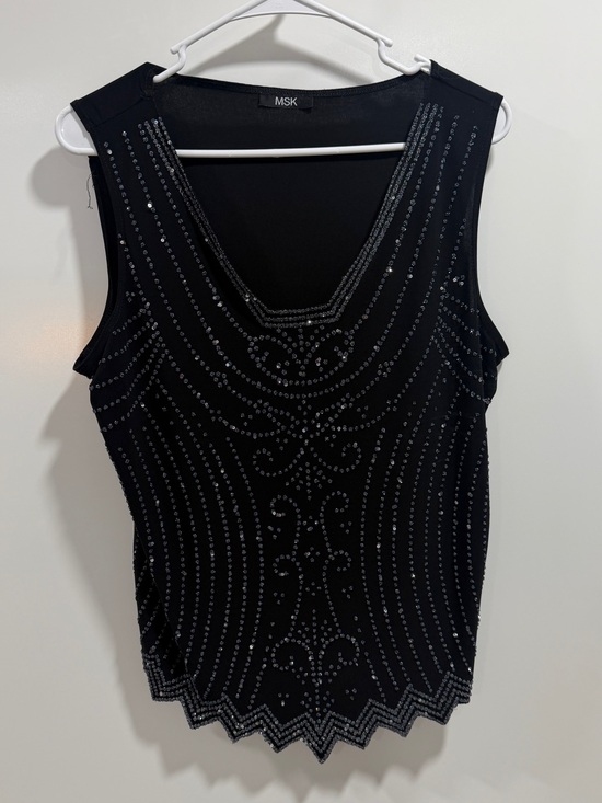 MSK Tops - Vintage MSK Black Beaded V-Neck Sleeveless Camisole